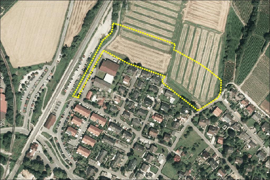 Luftbild: Geoportal Baden-Württemberg; Bebauungsplan: fsp-stadtplanung Freiburg.