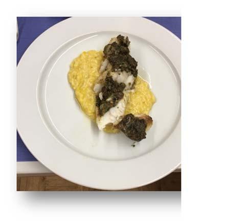 Seeteufel (oder ein anderer Fisch) in Lebkuchenkruste und Orangenrisotto Zutaten für 4 Personen 800 g Seeteufel Filets (oder ein anderer Fisch) 2 EL Bu