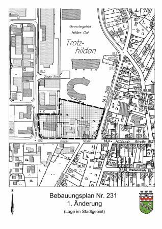 Amtsblatt der Stadt Hilden Nummer 12/06 Seite 3 2. Änderung des Aufstellungsbeschlusses des Bebauungsplanes Nr. 231, 1.