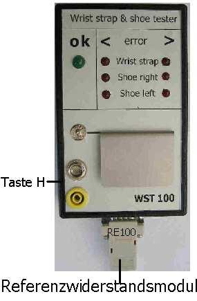 9 Einstellen der Funktionen und der Grenzwerte am WST-100 Set-Up Mode Benötigt werden je nach Funktion: Referenzwiderstandsmodule für HGB Test und / oder Schuh Test Ablauf : Taster H (versteckt)