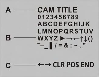 SPECIAL CAM TITLE D-EFFECT Freeze Mirror A: Kamera Titel B: Tabelle mit den verfügbaren Zeichen C: Kommandozeile : Bewegen nach links.