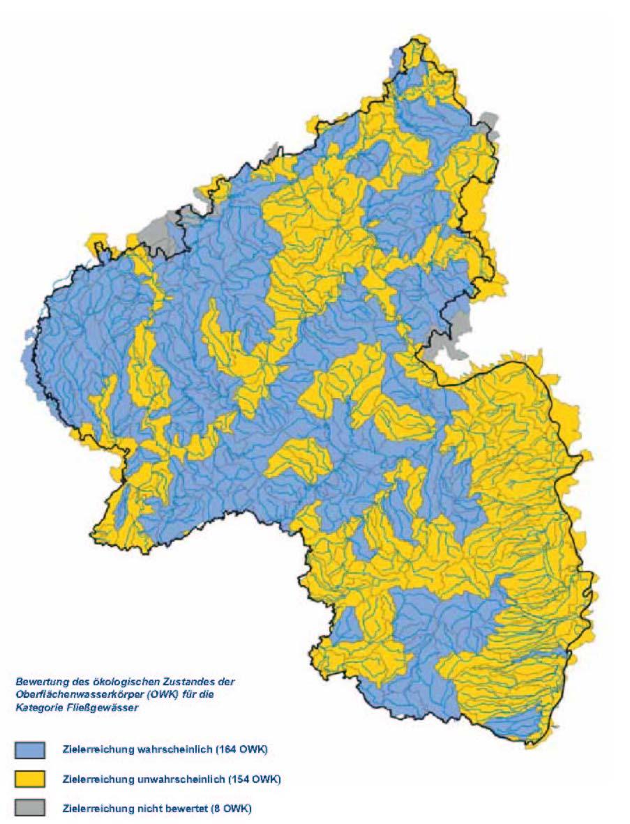 Verbesserungsgebot In Rheinland-Pfalz erfolgte die Bewertung der Gewässer/Wasserkörper auf die Zielerreichung in einen