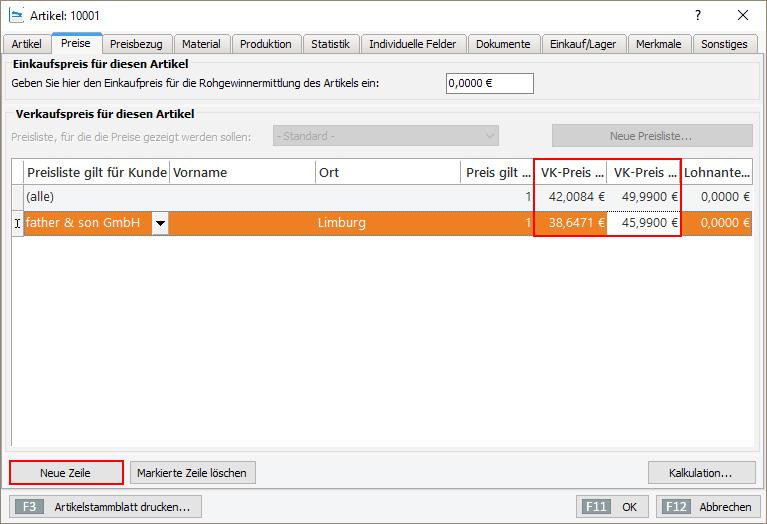 2. Preise, Staffeln und Sonderkonditionen Im nächsten Reiter bestimmten Sie den Artikelpreis.