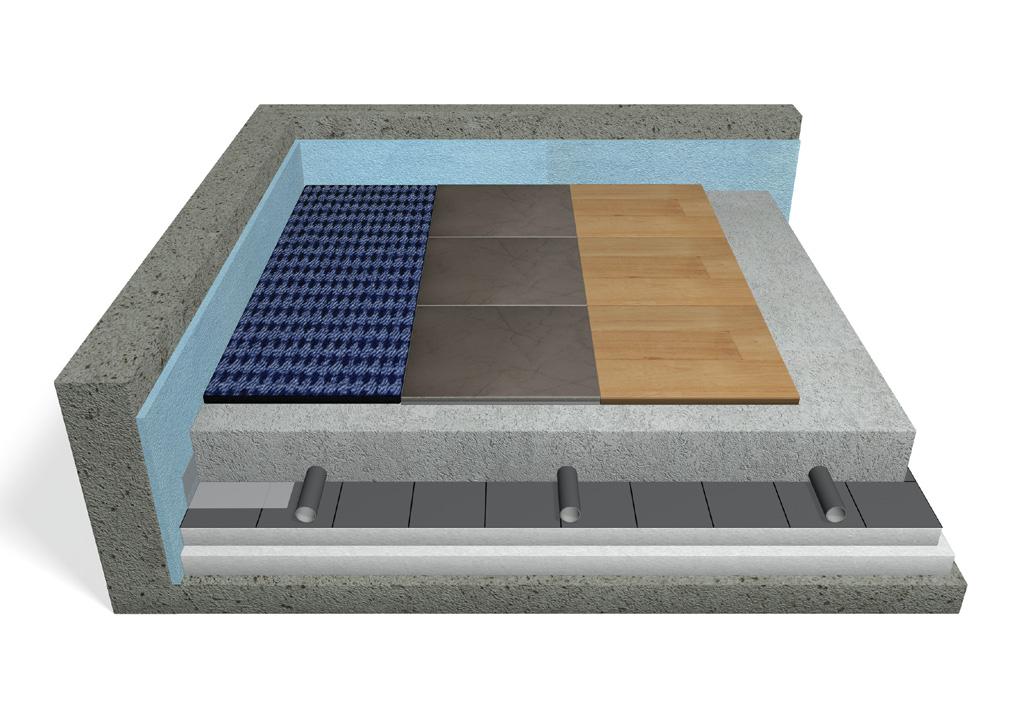 Teppich / Fliesen / Parkett ( CAF F) 0 mm Basic Verbunddämmung 0-0 mm Wärmedämmung WLG 00 0 mm Basic Randdämmstreifen Decken zwischen Räumen gleicher Temperatur Aufbauhöhe 90 mm Maße ohne Oberboden