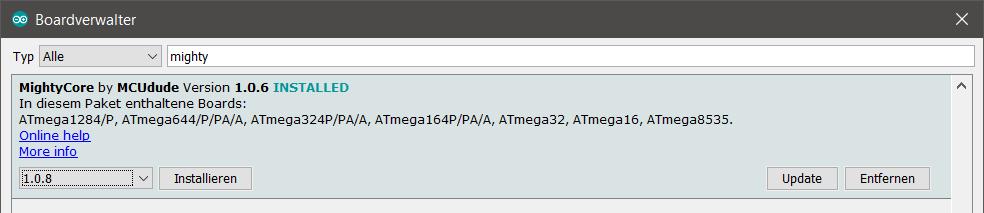 Hierzu ist über den Boardverwalter die entsprechende Erweiterung zu installieren Beispiel getestet mit ARDUINO Version 1.8.