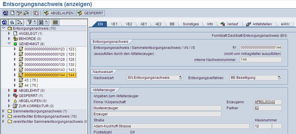 Nachweisverwaltung Verwaltung der Nachweise im SAP; Zuordnung der Beteiligten, des AVV etc.