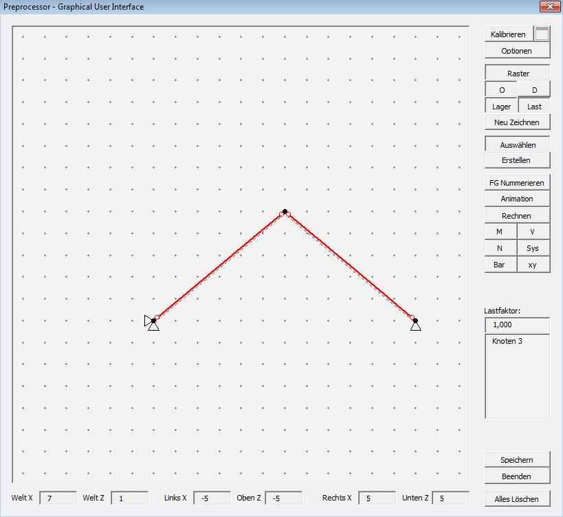 a) Polplangenerator Erstellen Sie analog dem vorhergehenden Beispiel mit Grundelement 3 folgendes System: 2,5 3,0 3,0 Abbildung 19: System Um den Polplan des Systems anzuzeigen klicken Sie auf