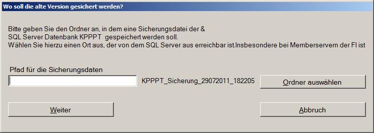 Tragen Sie anschließend den Namen des SQL Servers in der Form SERVERNAME\INSTANZNAME ein, der die KPPPT-Datenbank enthält oder lassen Sie alle lokal verfügbaren SQL Server suchen.