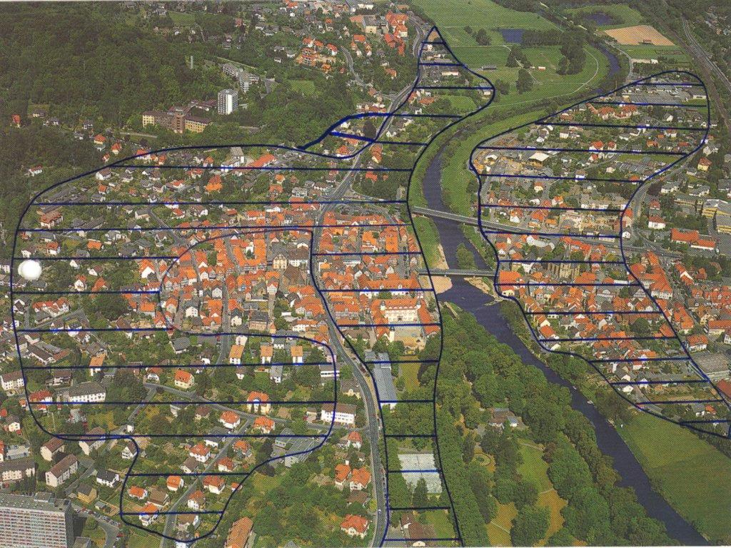 1995 überflutetes Stadtgebiet in Rotenburg a. d.