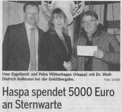 HASPA-Spende Verschiedenes Hamburger Sparkasse i n Bergedorf, Jan.