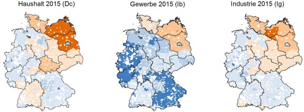 Exkurs: Regionale Netzentgelte in Deutschland In Schleswig-Holstein und im Osten von Deutschland sind die Netzentgelte und damit auch die Strompreise wesentlich höher (4-5 Cent/kWh bei Gewerbe und