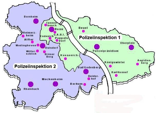 Strukturdaten Der Zuständigkeitsbereich der Polizei Bonn deckt ein Gebiet von 599,7 Quadratkilometern ab.