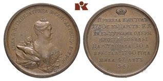 Mit Seriennummer 4. 39,04 mm; 33,85 g. Diakov 1607 (R1). R Vorzüglich-Stempelglanz 654 Katharina II., 1762-1796. Bronzene Suitenmedaille o. J. (2. Hälfte des 18.