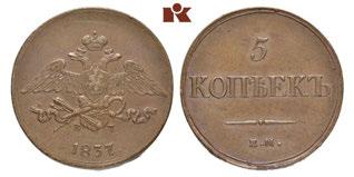 Bitkin 497 (R1). Vorzüglich 743 Nikolaus I., 1825-1855. Ku.-Kopeke 1832, Ekaterinburg. 4,58 g. Bitkin 518. Sehr schön + 25,00 744 Nikolaus I., 1825-1855. Ku.-Poluschka 1850, Ekaterinburg. 1,28 g.