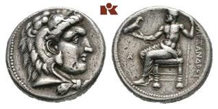 AR- Tetradrachme, posthum, 323/315 v. Chr., Amphipolis, 13,98 g. Zeuskopf r. mit Lorbeerkranz//Nackter Ephebe mit Palmzweig reitet r., unten Kranz und Monogramm. Le Rider pl. 45, 23 (stempelgleich).