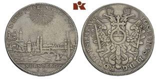 Sehr schön DEUTSCHE MÜNZEN UND MEDAILLEN OBERSTEINBACH STADT 1490 Silberabschlag von den Stempeln des Dukaten 1717, Nürnberg, auf die