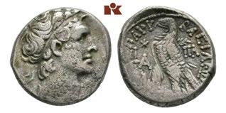 Drapierte Büsten des Apollon mit Lorbeerkranz und der Artemis nebeneinander r.//kopf Ptolemaios I. r. mit Diadem und Aegis. Asolati 71; Svoronos 1137. RR Schön/fast sehr schön 115 Kleopatra III.