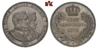 899; Kahnt 479; Thun 352. Fast vorzüglich Bei diesem Stück handelt es sich um die letzte Talerprägung in Deutschland. 1569 Albert, 1873-1902. Silberne Verdienstmedaille o. J. (gestiftet 1875), von M.