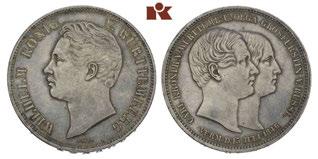 41,1 mm; 28,21 g. Klein/Raff 115 a. Vorzüglich 1656 Wilhelm I., 1816-1864. Gulden 1841. 25jähriges Regierungsjubiläum. AKS 123; J. 74.