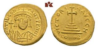 Seite 54 Künker elive Auction 41 BYZANTINISCHE MÜNZEN BYZANZ 261 Iustinianus I., 527-565. AV-Solidus, 545/565, Constantinopolis, 8. Offizin; 4,5 g. Gepanzerte Büste v.