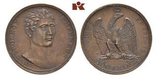 Bronzene Probemünze ohne Wertangabe AN X (1801/1802), von Jaley und Gengembre. Mit Randschrift. 9,03 g. Mazard 581 a. RR Vorzüglich 353 Napoléon I, 1804-1814, 1815. Bronzemedaille AN XII/1804, von J.