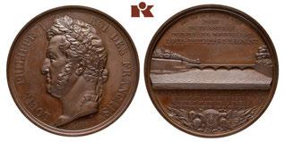 Bronzemedaille 1846, von A. Bovy, auf die Brückeneinweihung von Thionville. Brustbild l.//brücke zwischen 8 Zeilen Schrift. 158,15 mm; 68,36g.