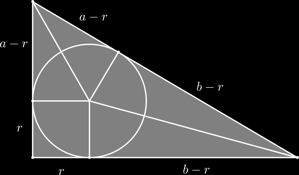 Inkreisradius eines rechtwinkligen Dreiecks I Es seien a, b und c die Seitenlängen eines rechtwinkligen Dreiecks und r der