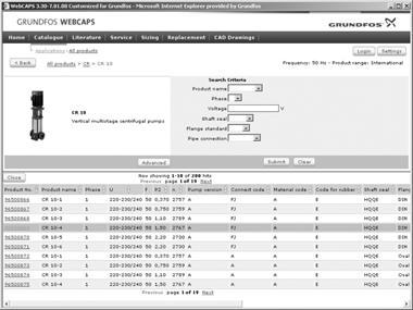 computerunterstütztes Produktauswahlprogramm, das auf der Internetseite www.grundfos.