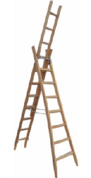 Holzleitern aus Schweizer Holz Gubler - Äusserst leichte und handliche Leiter - Der Schiebeteil kann bei jeder Sprosse eingehängt werden. - Hochfeste Gurte als Spreizsicherung.