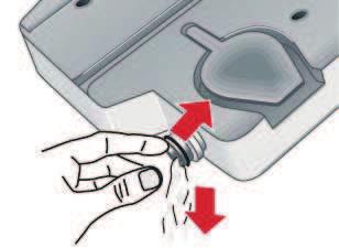 Regelmäßig Ablagerungen im Loch der Verschlusskappe mit einem spitzen Gegenstand entfernen. 5. Verschlusskappe schließen. 6. Behälter immer vollständig bis zum Einrasten einschieben.