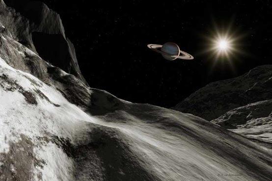 Bildnummer: sa009-04 Blick vom Mond Iapetus auf