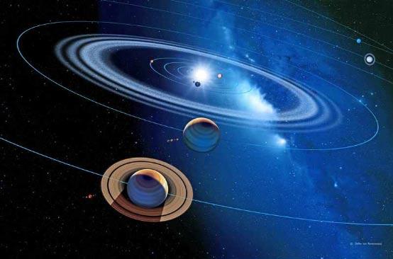 Planeten nicht im richtigen Größenverhältnis zueinander (Fotomontage Bernd Koch) Bildnummer: pl001-40 Das Sonnensystem,