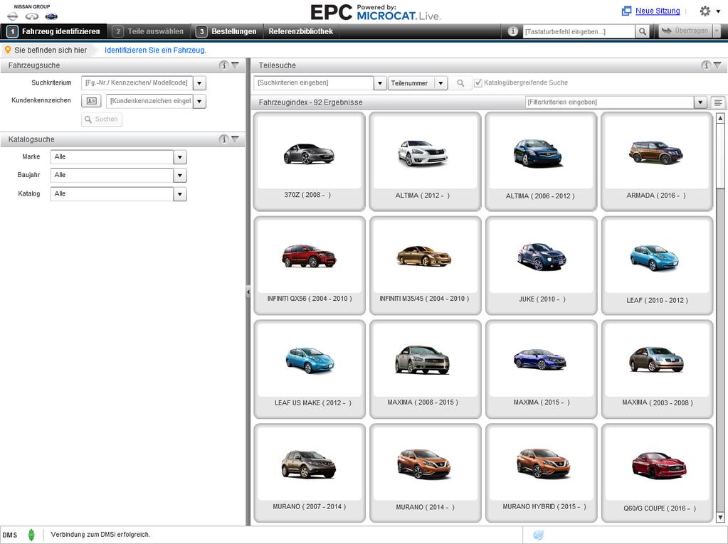 FAHRZEUG IDENTIFIZIEREN Der Nissan EPC auf Basis von Microcat Live bietet Ihnen das ultimative Teileverkaufssystem.