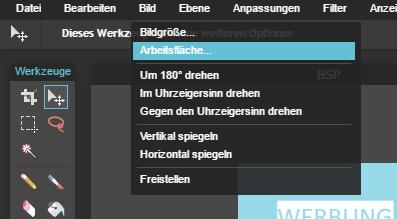 Klicken Sie auf Bild vom Computer öffnen und suchen Sie die gewünschte Datei auf Ihrem Computer. 2. Klicken Sie im Menü auf Bild und dann auf Bildgröße 3. Zum Schluss soll das Bild 200x166 groß sein.