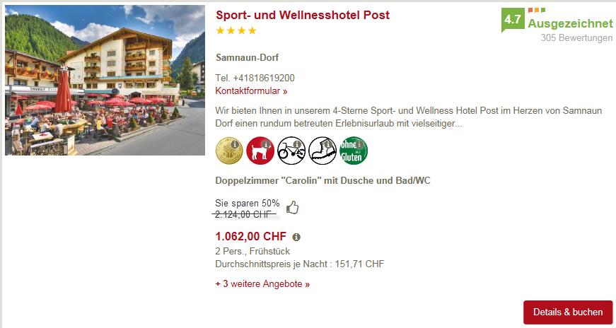 Hotel Super-Last-Minute: Faszination Graubünden 4 Handling bei einer Buchung Auf dem e-shop wird ab 16.00 Uhr die Standard-Rate mit dem Vermerk der 50 % Preisreduktion angezeigt.