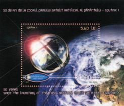 Rumänien (EK 4, MiR 12/07) 2007, 4. Okt. 50 Jahre künstliche Erdsatelliten. Odr. (3 3); gez. K 13. ipg) Sputnik 1 6244 3.10 L mehrfarbig............... ipg 2,50 2,50 FDC 4, Kleinbogen 20, 20, Blockausgabe, gez.