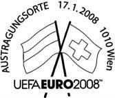 Ersttag 17. Januar 2008 Austragungsorte der UEFA EURO 2008 Auf jeder der 8 Marken dieses Blocks wird ein Austragungsort durch typische Bauwerke oder Sehenswürdigkeiten dargestellt.