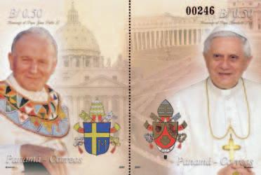2007, 29. Juni. Blockausgabe: Tod von Papst Johannes Paul II. und Wahl von Papst Benedikt XVI. Odr.; einseitig gez. 12. bgn) Papst Johannes Paul II. (1920 2005, reg. ab 1978) bgo) Papst Benedikt XVI.