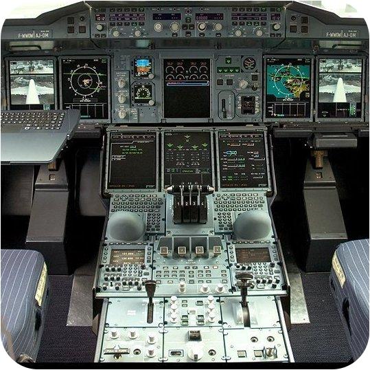 Arbeitsumgebung von Profi-Piloten Cockpit eines Airbus A380, Quelle: