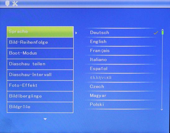 7. Einstellungen Wählen Sie im Hauptmenü Setting (Einstellungen). Drücken Sie zum Aufrufen der Setting (Einstellungsoberfläche) OK und drücken Sie auf, um Ihre Auswahl hervorzuheben.