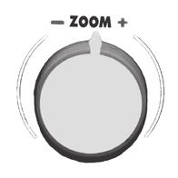 Einstellung der Vergrößerung ZOOM +/- Mit dem Zoomregler wird die Vergrößerung stufenlos von Minimum bis Maximum verändert.