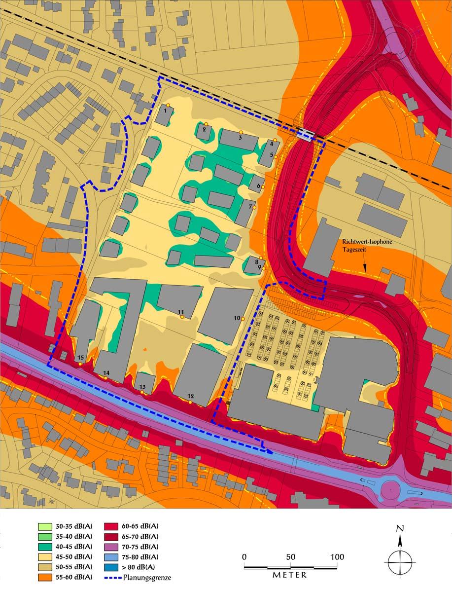 ABBILDUNG 8: Isophonenplan für die Schallimmissionen