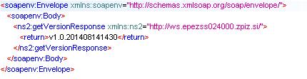 2.5 getversion 2.5.1 Parametri za klic (Request) Primer zahtevka: <soapenv:envelope xmlns:soapenv="http://schemas.xmlsoap.org/soap/envelope/" xmlns:ws="http://ws.epezss024000.zpiz.
