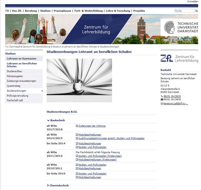 Akkreditierte Studienordnungen auf den Seiten des ZfL zum Download unter: http://www.zfl.tudarmstadt.
