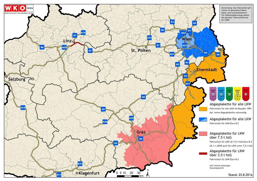 Dieses Fahrverbot gilt in Wien und im den östlichen Teilen von Niederösterreich.