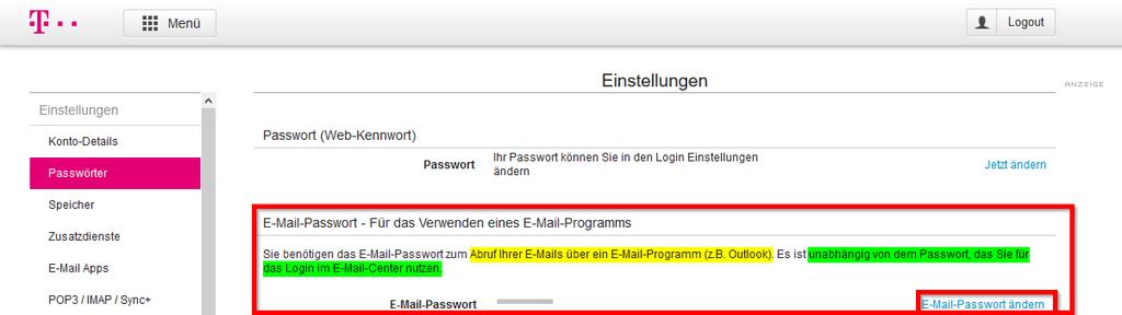 4. Gib Email-Adresse ( ), den gewünschten Anzeigename ( ) (wird bei Empfänger angezeigt) und das E-Mail-Passwort ( ) ein und klicke Anmelden ( ) [Das grün hinterlegte Feld kann beliebig gewählt