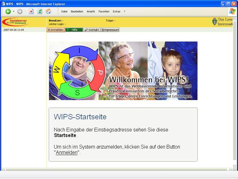 Folie 3 - WIPS-Startseite WIPS-Startseite Nach Eingabe der Einstiegsadresse sehen Sie diese
