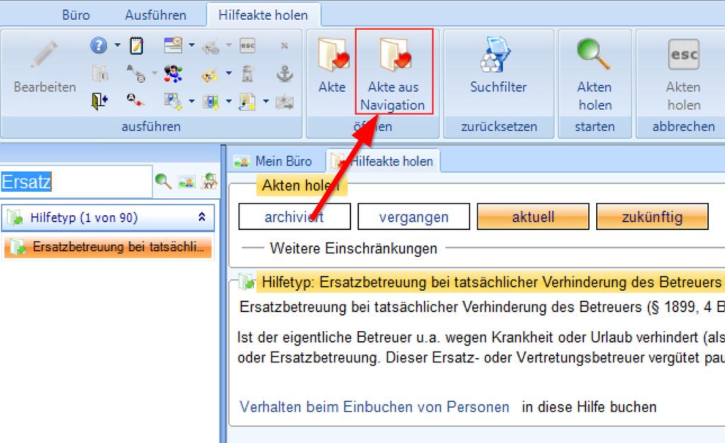 Klicken Sie auf Akte aus Navigation öffnen, um die