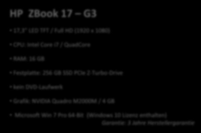 CAD-Notebooks HP ZBook 15u G3 15,6" LED TFT / Full HD (1920 x 1080) CPU: Intel Core i7 / QuadCore RAM: 8 GB