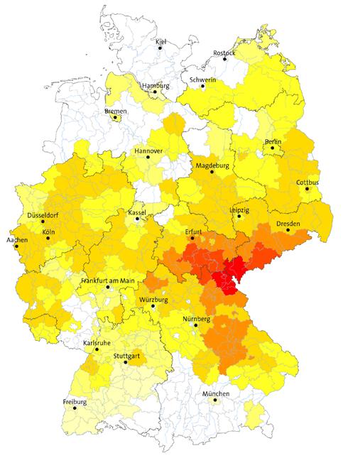 Euro 29. 30.05.2008: Landkreis Mönchengladbach Schadenhäufigkeit: 4,2 % 4.144 Euro Unwetter Zsuzsanna 26.07.